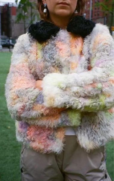 

women's fur & faux arlenesain 2021 style real shearling colorful women coat, Black