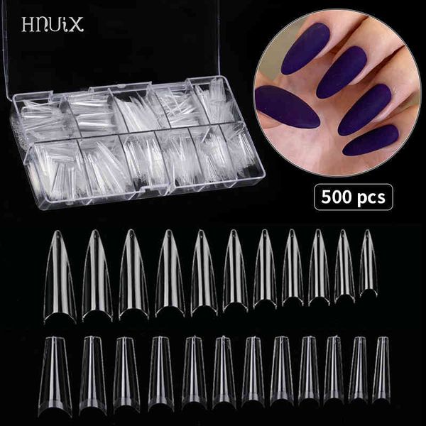 HNUIX 500 PCS Falso Ultra Fino Unhas De Tracess Unhas C Arc Moagem Mistura Transparente Natural Meia Esteira Preca Extensão