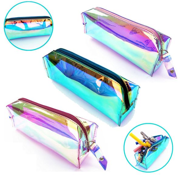 

brand laser transparent pvc pencil cosmetics bag holographic hologram makeup pouch case multiple color