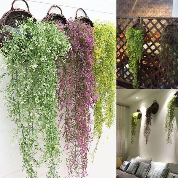 

1pcs artificial fake hanging silk flower vine garland plant home garden wedding decor 5 colors decorative flowers & wreaths