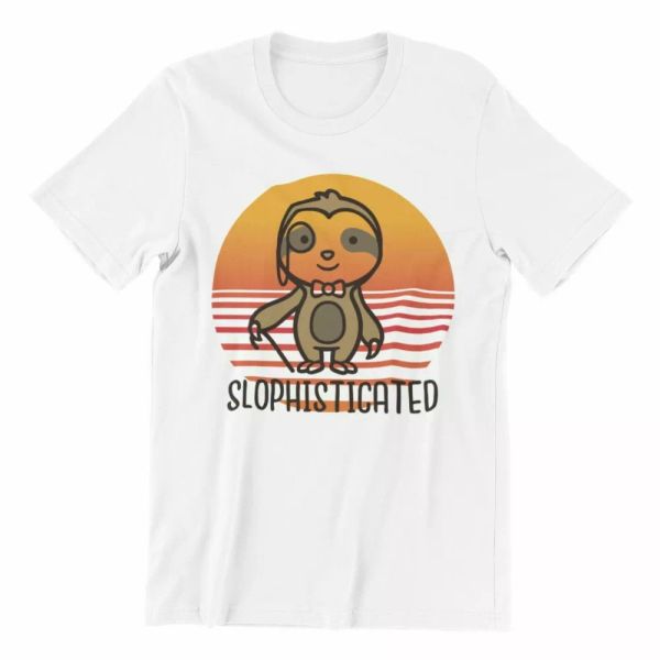

men's ladies slophisticated t-shirt funny retro sunset sloth cool funny gift tee, White;black