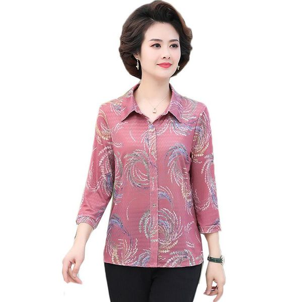 

women's blouses & shirts plus size 5xl middle age women blouse spring summer mother clothing three quarter print shirt blusa femme card, White