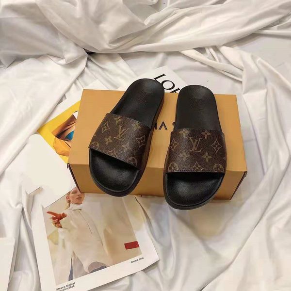 

21ss louis beach luxury printing designer slippers men women vitton thong sandals slides flat flip flops channel shoes, Black