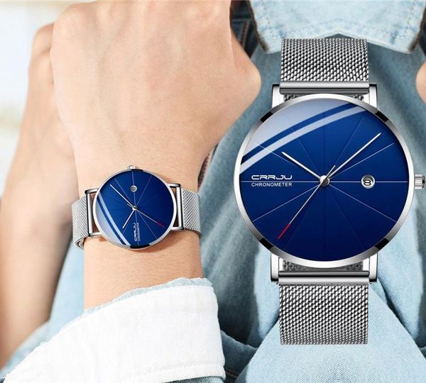 

wristwatches crrju watch for men ultra thin mesh steel luxury date wristwatch sport waterproof men's gift relogio masculino, Slivery;brown