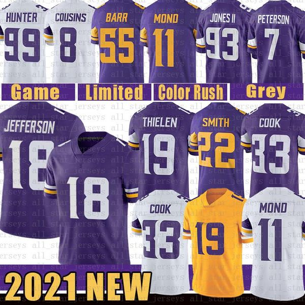 

justin jefferson adam thielen dalvin cook football jersey harrison smith kirk cousins kellen mond john randle hunter peterson tarkenton, Black;red