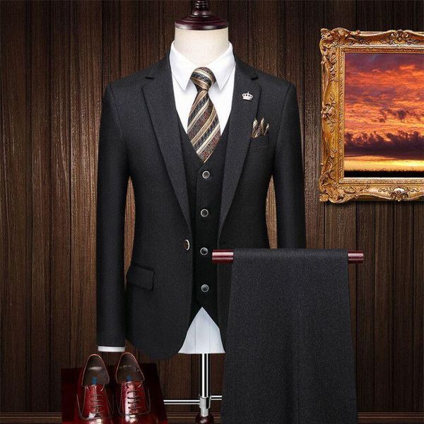 

han edition cultivate morality men's pure color 2021 three-piece suit the groom's man dress male leisure suits & blazers, White;black