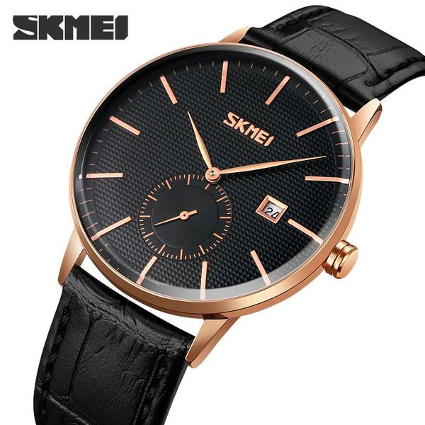 

wristwatches skmei quartz movement business men watch luxury leather strap wristwatch 30bar waterproof shockproof clock relogio masculino, Slivery;brown