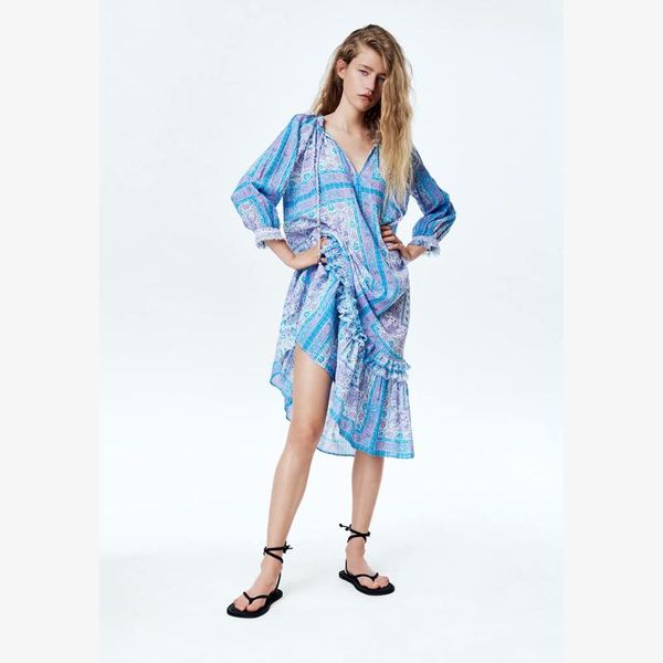 

casual dresses 2021 summer fashion women's dress early autumn tassel lace up print midi, Black;gray