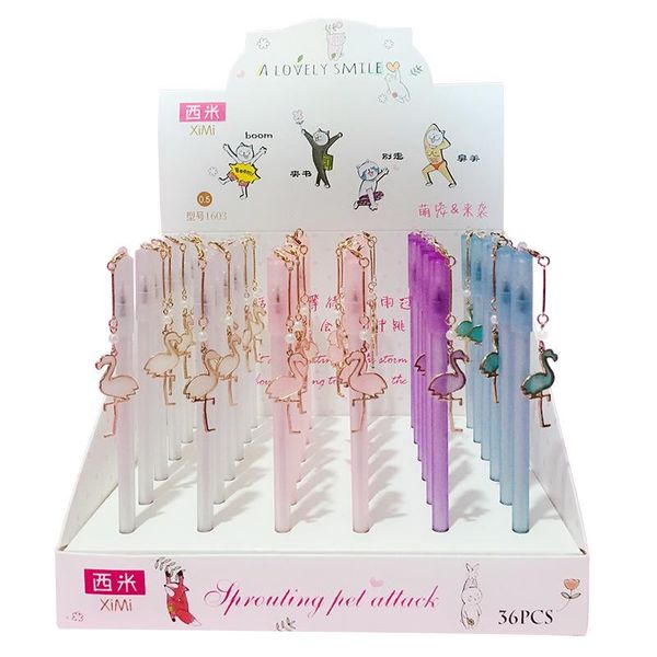 

gel pens 36 pcs/lot kawaii flamingo pendant pen cute 0.5 mm black ink signature promotional gift stationery school supplies
