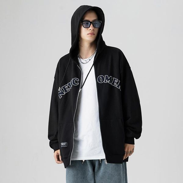

men's hoodies & sweatshirts 2021 autumn and winter sweater embroidery retro hooded cardigan jacket, Black