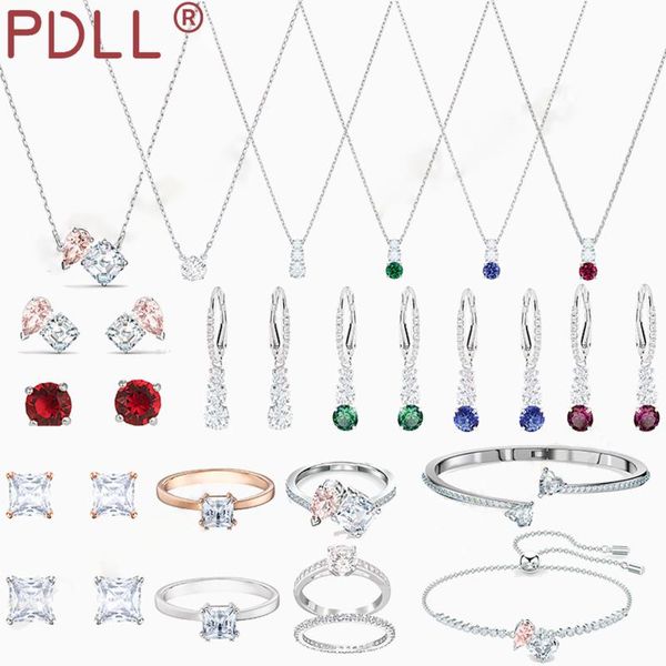 

chains swa classic pink, blue, green, red charm round heart-shaped female pendant necklace exquisite birthday gift, Silver
