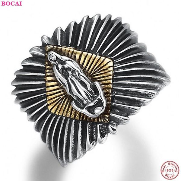 

solide sterling siliver s925 rings personality retro men and women thai silver virgin mary opening adjustable cluster, Golden;silver