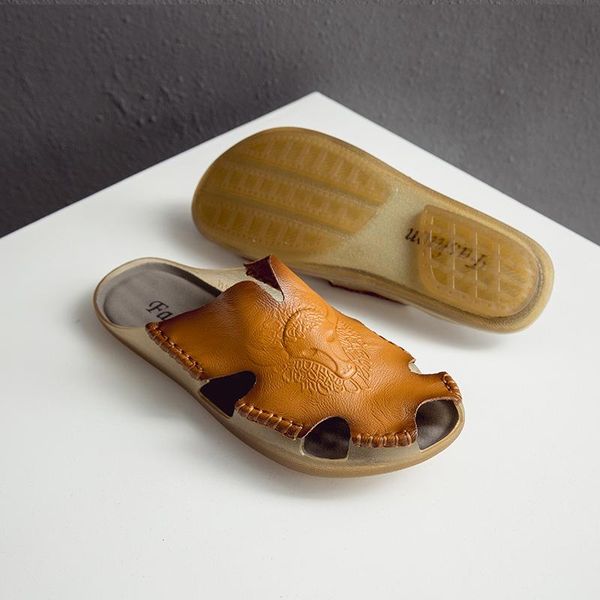 

sandals italian genuine leather slippers for men 2021 summer handmade designer 39 mens fashion half shoes roman backless beach, Black