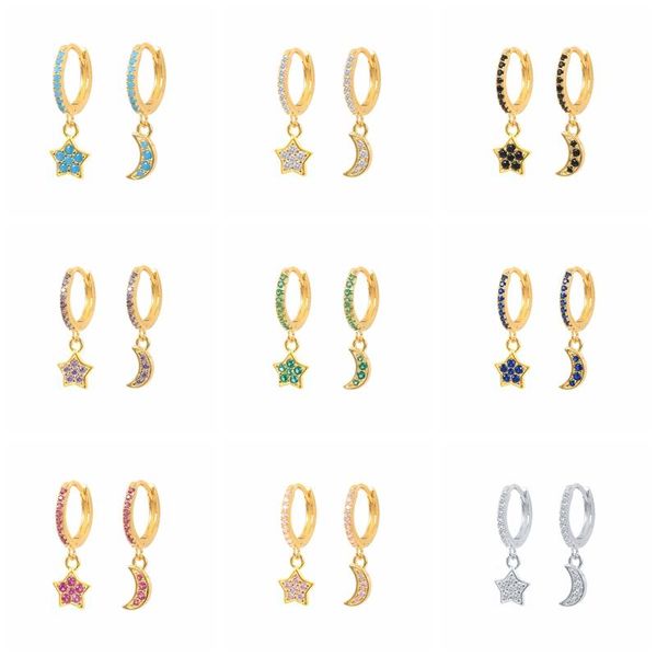 

hoop & huggie boako 925 sterling silver earrings stars moon for women 2021 trend jewelry zircon pendientes brincos cz, Golden;silver