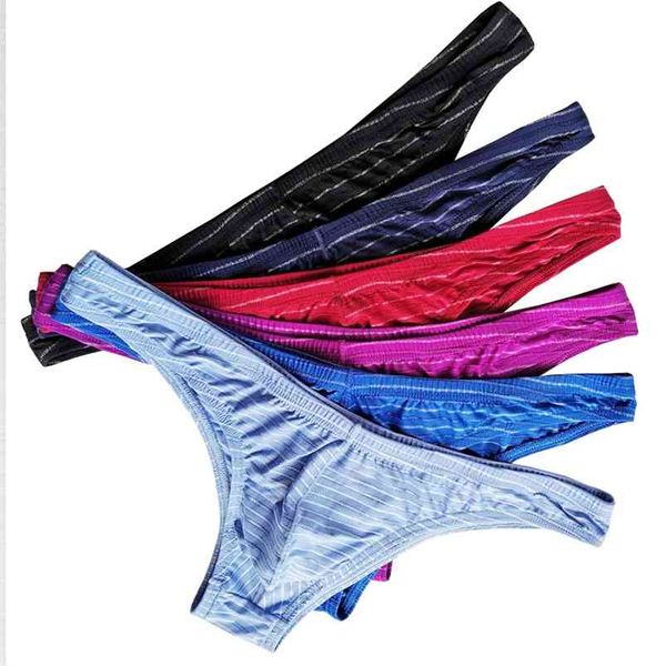 5 Homens Sexy Briefs Stripe Bikini Respirável Underwear Macio Cucea Underpants Homem Confortável Calças Gay Cueca Cueca Calcinha C903-1 210730