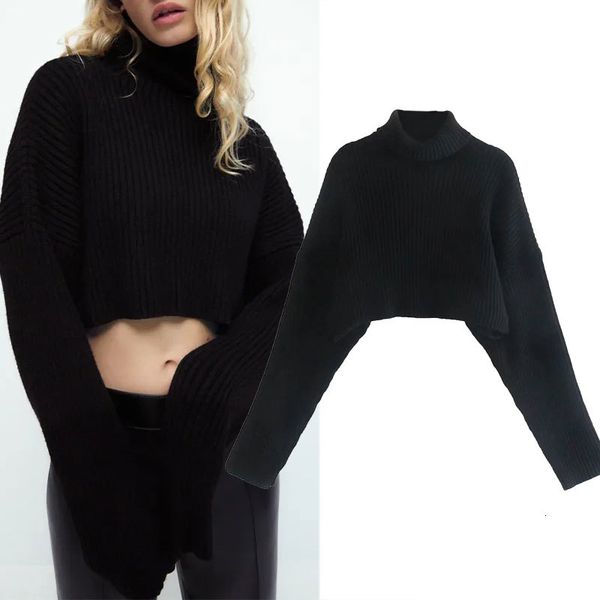 

women's sweaters za female sweater black turtleneck high vintage woman long casual sleeve short loose 2vd2, White;black