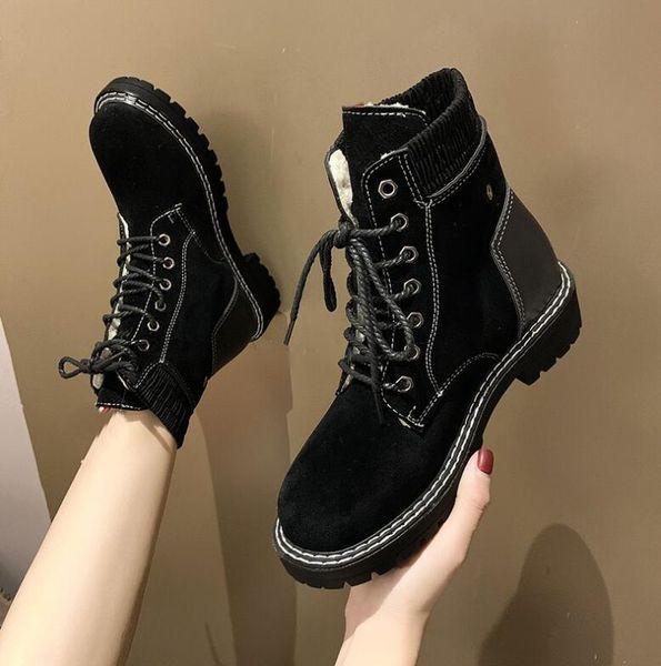 

boots winter shoes women round toe flats black for botas mujer
