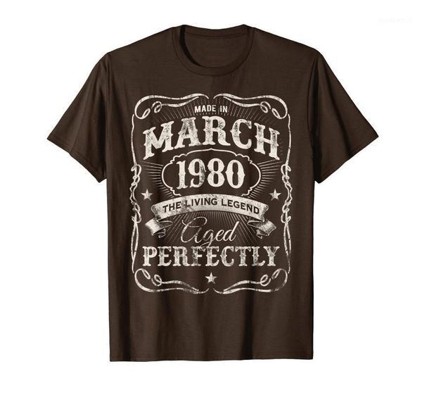 

men's t-shirts vintage made in march 1980 shirt 40th birthday gift, White;black
