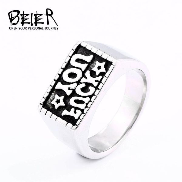 

cluster rings beier hip hop stainless steel punk rock letter ring fashion party unique jewelry for man women wholesale drop br8-661, Golden;silver