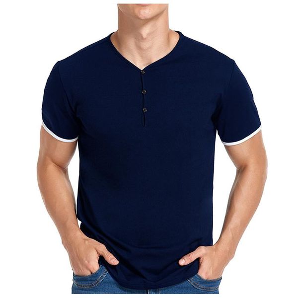 

men's t-shirts summer men casual slim fit basic short-sleeved fashion oversized t-shirt solid color breathable button neck comfortable, White;black