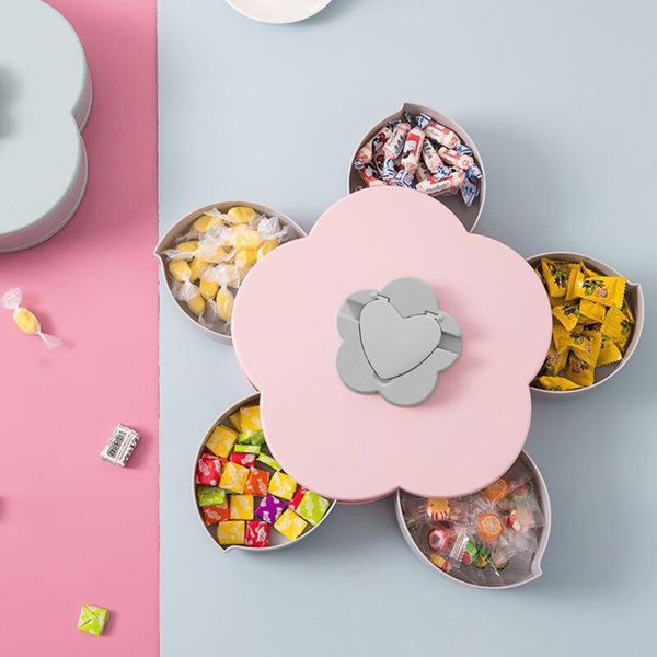

storage bottles & jars rotating petal candy box rotation dried fruit nuts plate double layers for wedding decor home organizer