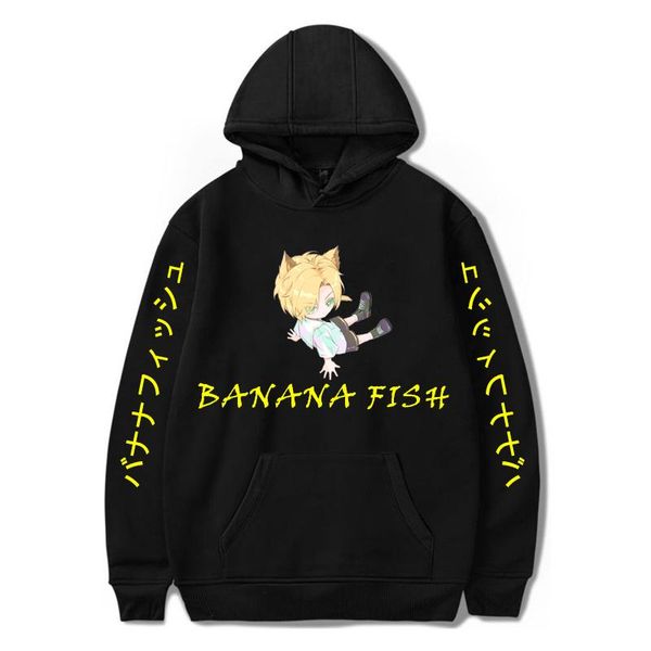 

men's hoodies & sweatshirts banana fish anime hoodie fashion ash lynxharajuku sweatshirt pullover streetwear cool clothes, Black
