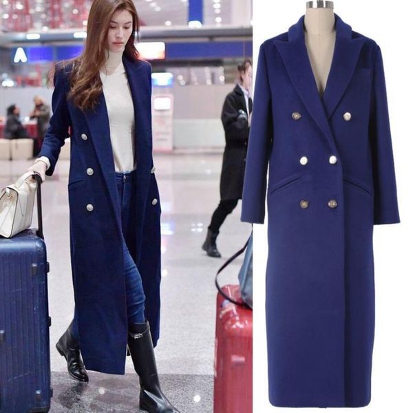 

women's wool & blends winter fashion women long sleeve section slim office lady double breasted woolen coat jacket bup3, Black