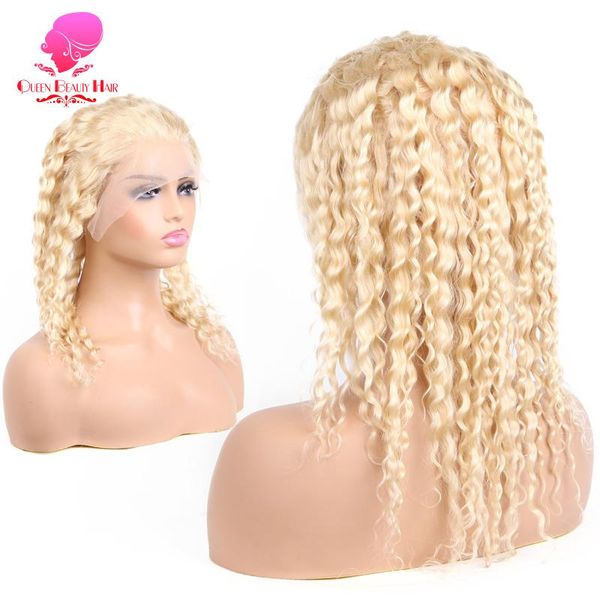 

lace wigs honey blonde deep curly front wig human hair 613 13x4 glueless pre plucked hd transparent frontal for black women, Black;brown