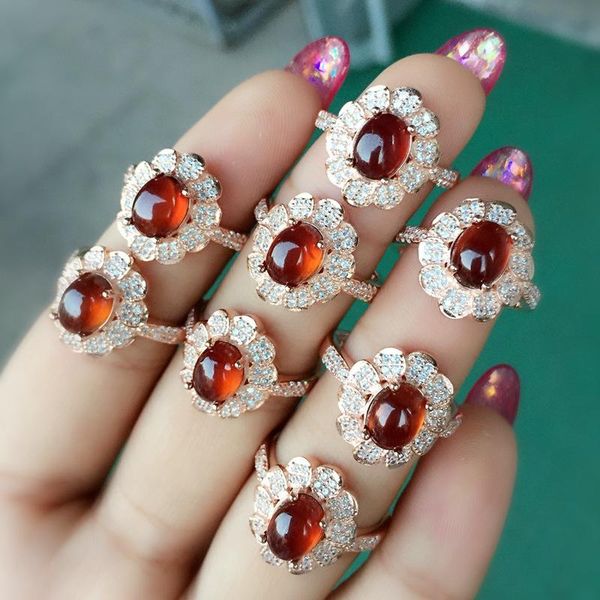

cluster rings [meibapj fine quality natural red garnet gemstone trendy ring for women real 925 sterling silver charm jewelry, Golden;silver