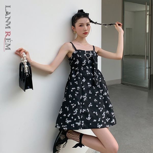 

women dress printing spaghetti strap sleeveless temperament loose fit fashion summer 2h500 210507, Black;gray