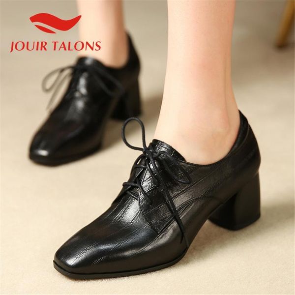 

dress shoes jouir talons 2021 brand design genuine leather women pumps round toe square heels spring/autumn, Black