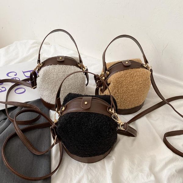 

evening bags plush material messenger bag student large capacity bucket original design tote female simple shopping handbag