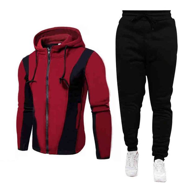 

2021 plush men's color matching casual sweater suit men, Gray