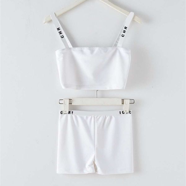 

2020 new design women's star same style runway fashion letter print spaghetti strap short up-navel crop vest bustier and short suit, Gray