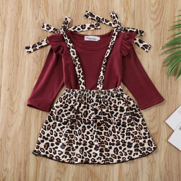 

toddler girl clothes 2021 kid baby long sleeve leopard print suspender skirt headband outfits 1-5y skirts, Blue