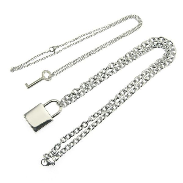 

men and women necklace glossy key lock pendant couple stainless steel personalized gift set korean fashion punk accessories necklaces, Silver