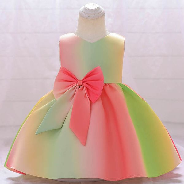 

girls dresses st birthday dress for baby girl clothes kids princess rainbow bow children gown formal b8110, Red;yellow