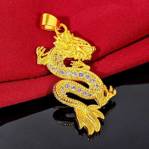

chains punk dragon pendant necklace 18k gold plated mens amulet inlay shiny clear cz zirconia, Silver
