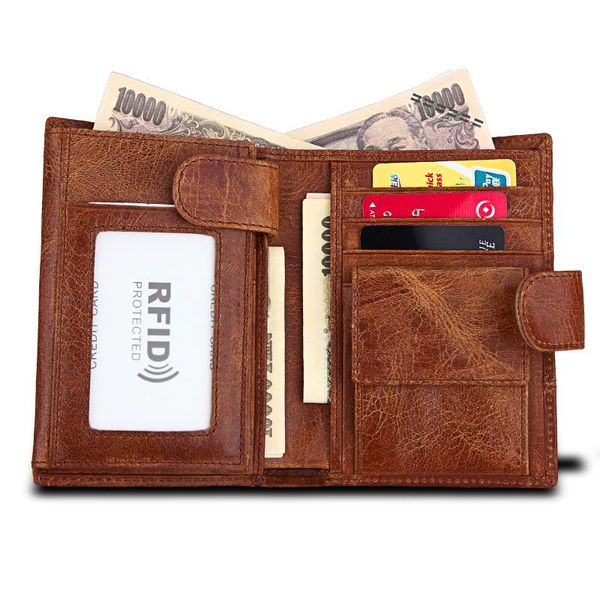 

european and american fashion wallet leather card layer cowhide men's retro men wallets, Red;black