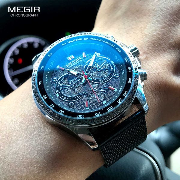 

megir fashion quartz watches men luxury mesh strap waterproof wristwatch decorative chronograph watch man relogio masculino 1010 210728, Slivery;brown