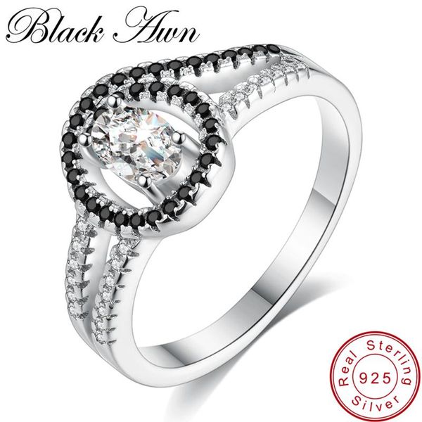 

cluster rings [black awn] engagement for women 3.4g ellipse 100% pure 925 sterling silver jewelry black spinel classic bague c226, Golden;silver