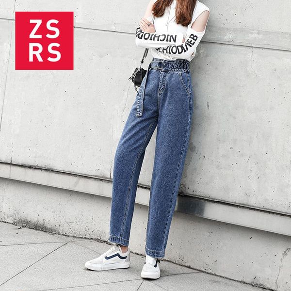 

women's jeans zsrs 2021 autumn slim woman pants vintage high waist ladies casual straight cowboy streetwear denim, Blue