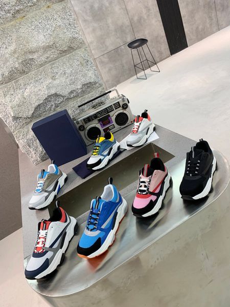

designer b22 sneakers white leather calfskin shoes technical knit women platform sneaker blue grey with box size 35-46, Black