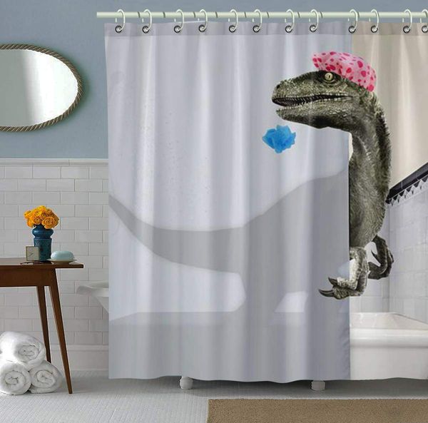 

white funny dinosaur shower curtain for bathroom 72x72 inche with hooks waterproof polyester fabric