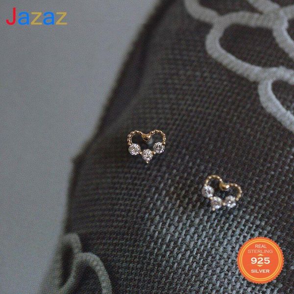 

stud jazaz 925 sterling silver simple pavé crystal heart earrings women light luxury temperament wedding jewelry gifts d001416, Golden;silver