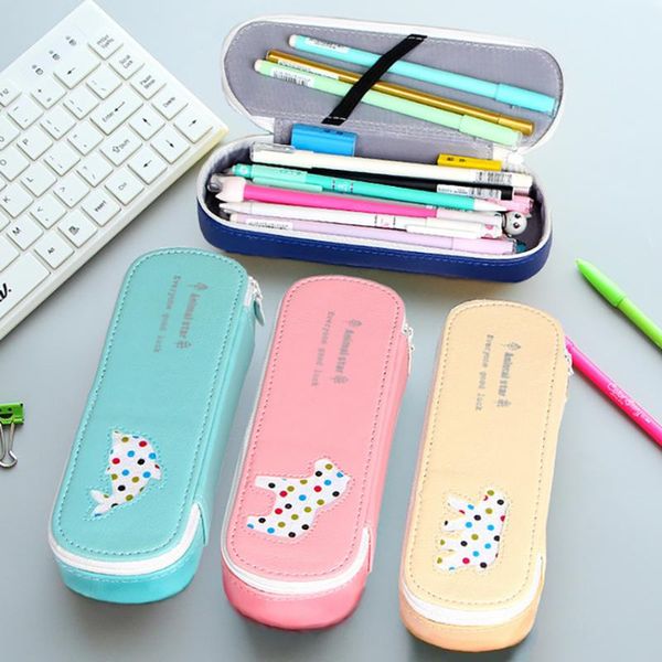 

pencil bags 1pcs pu leather cute case pen bag with zipper high capacity waterproof for students stationery makeup