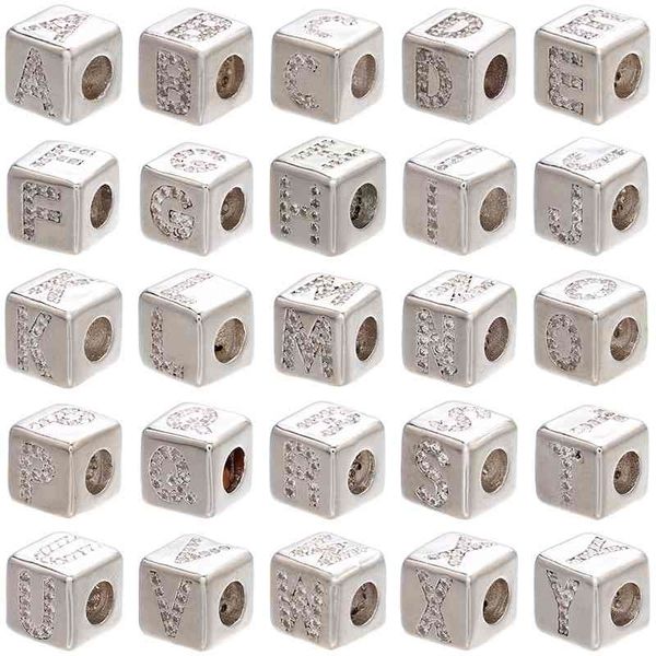 Большие отверстия Cube Свободные разные бусины Исходные алфавиты Письмо для женщин DIY Charm Bangle Bracteled CZ Кубический цирконий Ювелирные изделия