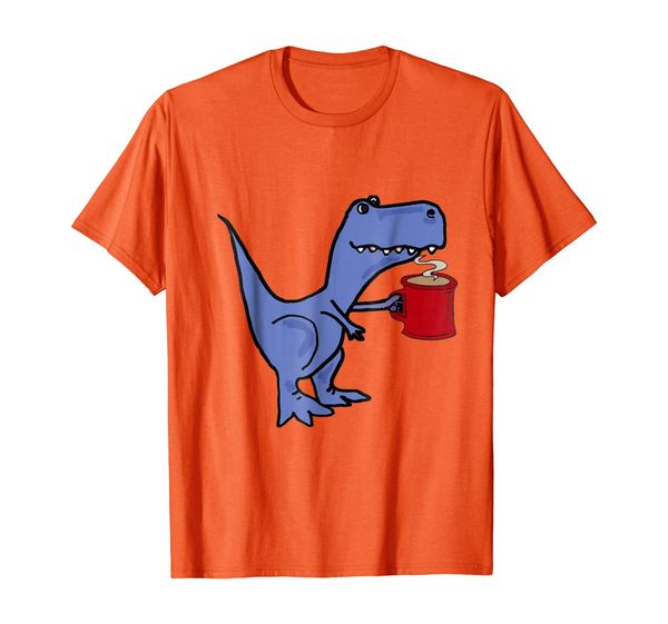 

smiletodaytees funny t-rex dinosaur drinking coffee t-shirt, White;black