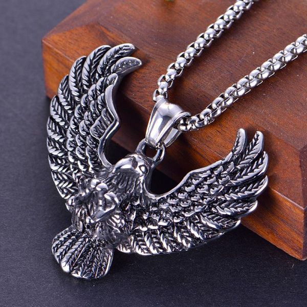 

pendant necklaces punk hip hop eagle men women necklace party animal flying pendants stainless steel biker jewelry gift wholesale, Silver