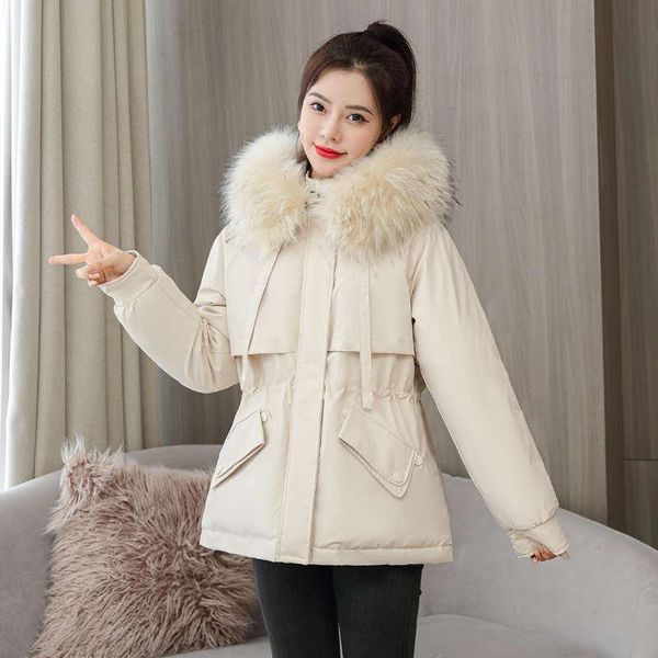

women's down & parkas 2021 winter women jacket pockets hooded faux fur collar cotton fleece lining warm coat padded female c7703, Black